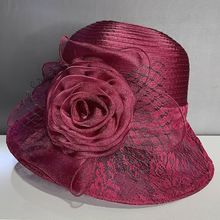 春夏新款女气质优雅渔夫帽法式英伦欧根纱花朵遮阳百搭礼帽可折叠