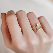 diy戒指男女欧美简约个性不锈钢可调节设计多名字字母开口戒指