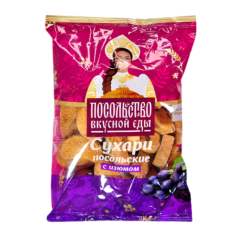 俄罗斯进口葡萄干果干面包干列巴干香草味饼干酥脆即食零食250克