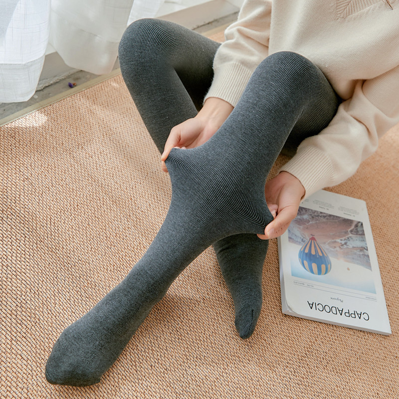 Autumn and Winter Fleece-Lined Thickened Threaded Cotton Vertical Striped Leggings Outer Wear Stirrup Warm-Keeping Pants Women's Jumpsuit One-Piece Trousers