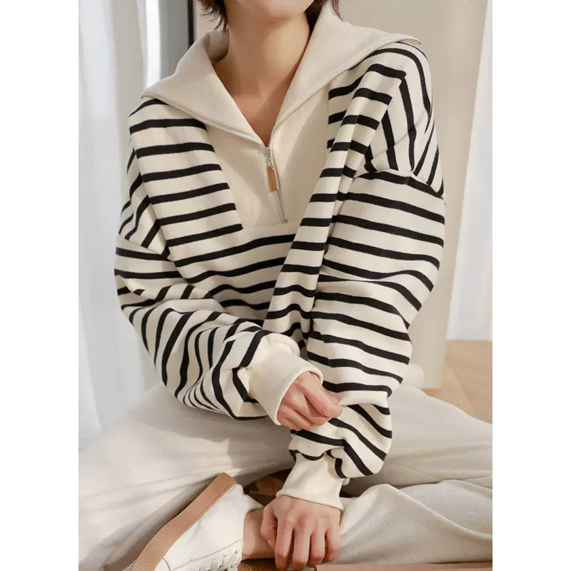 Striped Women's Sweater Design Sense Niche Spring and Summer 2023 Women's Clothes Autumn Clothes New Fashion Casual Loose Top