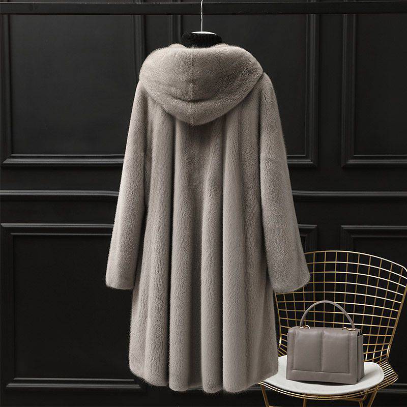 天鹅绒水貂毛皮外套女冬季带帽貂皮大衣女真貂中长款-阿里巴巴