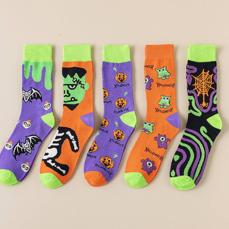 Foreign Trade Halloween Socks Cartoon Creative Tube Socks Pumpkin Pattern Funny Cute Cross-Border Socks Factory Wholesale