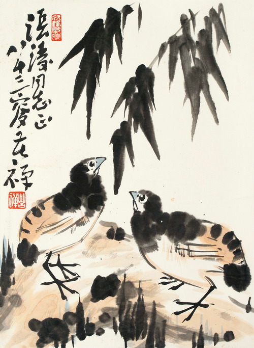 《竹报平安》 李苦禅 名人字画 50cm*68cm 包邮