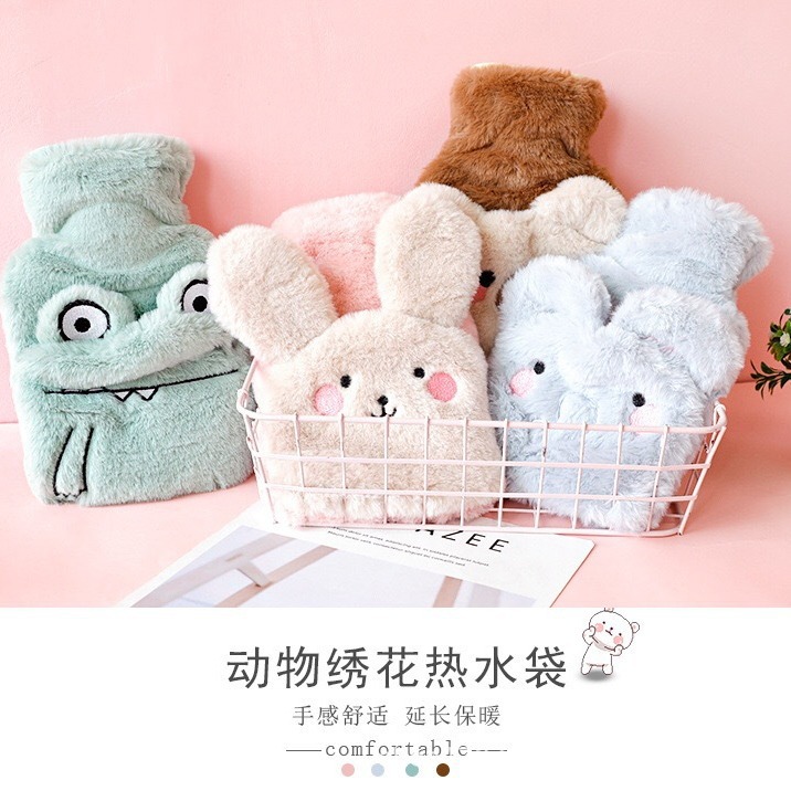 卡通毛绒热水袋女注水热宝暖水袋暖肚子可爱热敷橡胶暖手宝大号