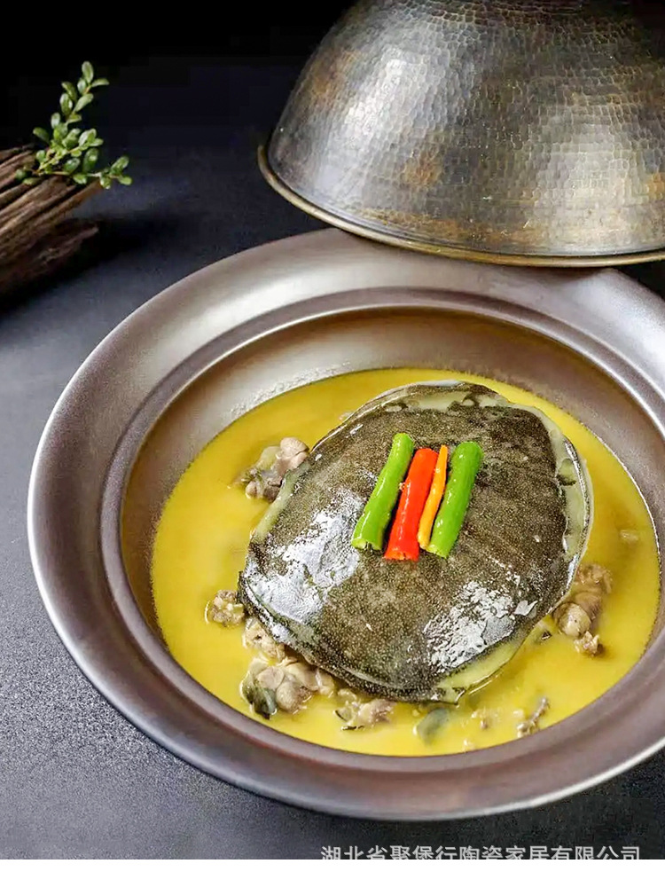 王捌院子同款土咖色圆形干烧煲金汤甲鱼耐热砂锅特色酒店网红餐具