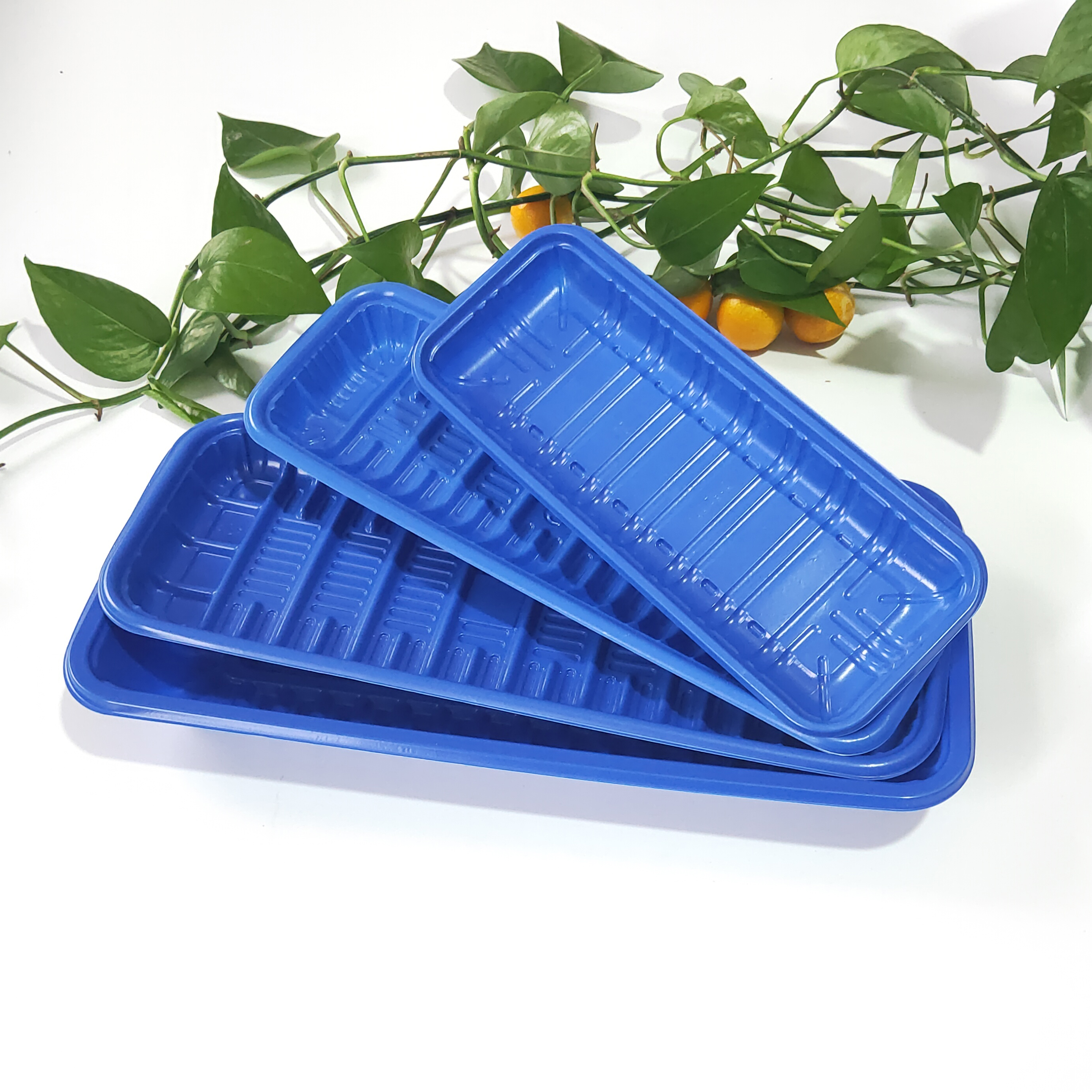 一次性塑料托盘pp蓝色鱼盘海鲜超市生鲜鱼类肉类包装食品盒可冷藏