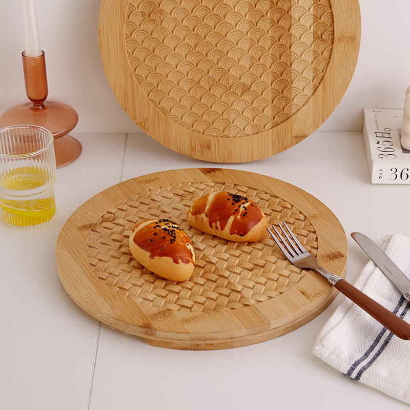 Bamboo Tray Creative Pizza Bamboo Board Home Cake Solid Wood Plate Wooden Tray round Coffee Tea Tray Fruit Wooden Tray