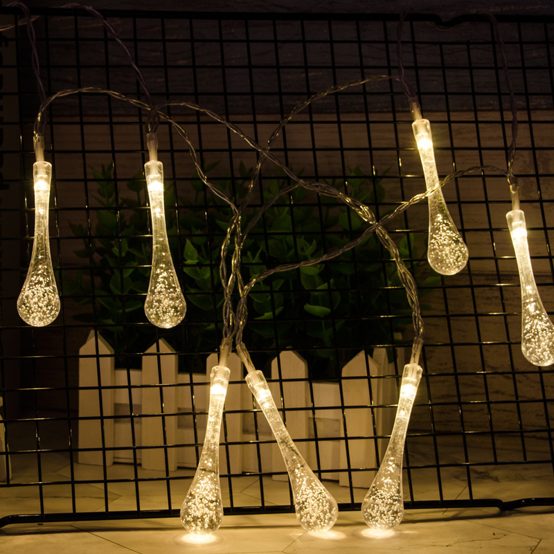 led创意造型串灯节日户外装饰小彩灯水滴挂件50led电池盒灯串批发