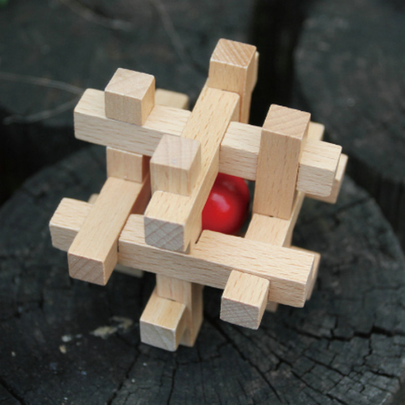 成人智力玩具 榉木笼中取珠 孔明锁取红球 鲁班锁 木制益智玩具