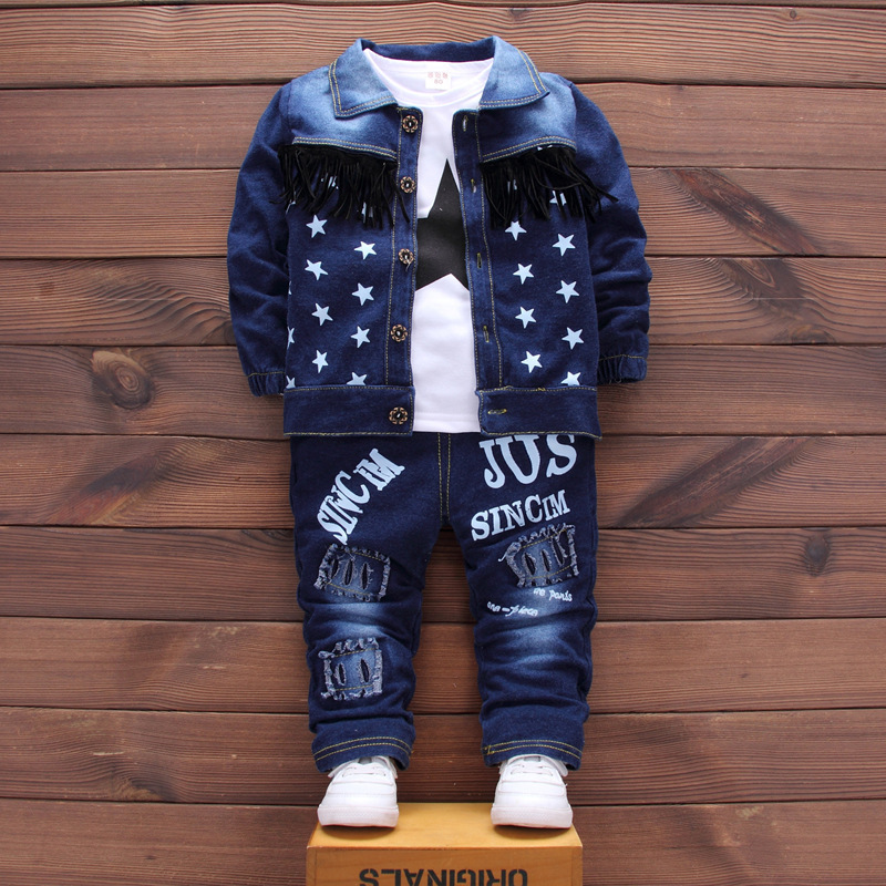 Children's 2023 New Spring and Autumn Clothing Children's Korean-Style Denim Suit Infant Fashion Three-Piece Set One-Piece Delivery Baby Clothes