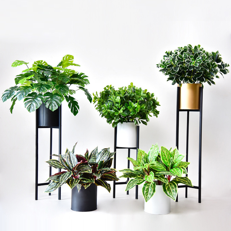 跨境仿真龟背竹绿植盆栽巴西木叶子假花摆件墙面植物装饰室内塑料