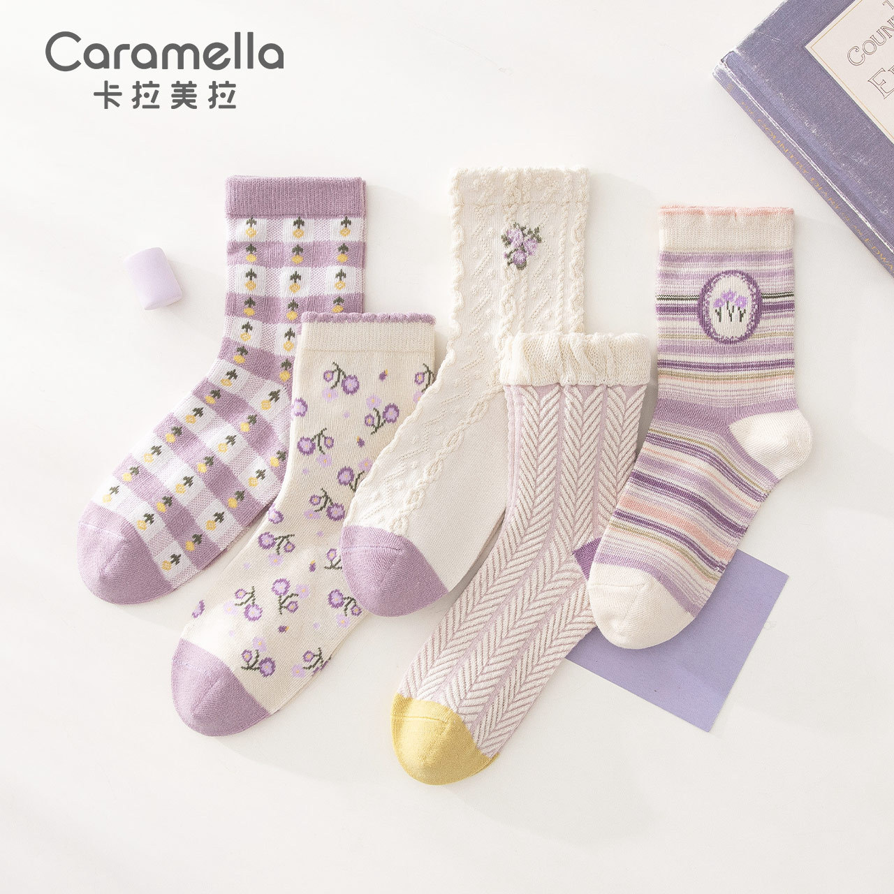 Caramella Socks Women‘s Mid-Calf Socks for Outer Wear Ins Trendy Cute Trendy Cartoon Japanese Style Versatile Autumn and Winter Cotton Socks