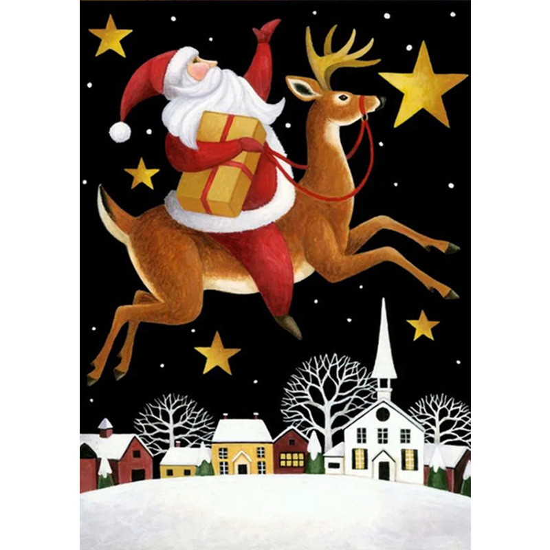 跨境 外贸 5d钻石画骑麋鹿的圣诞老人 diy画贴满钻圆钻装饰客厅画