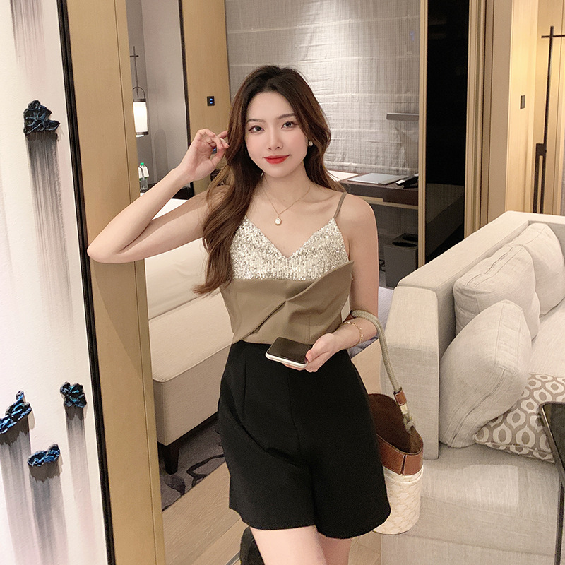 佛罗伦萨吊带亮片背心短款女春季新款-阿里巴巴