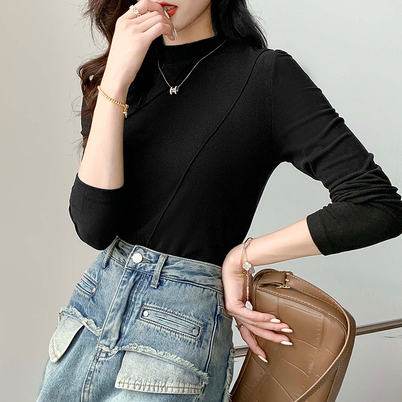 Autumn and Winter Half-High Collar Bottoming Shirt for Women 2023 New Slim Fit Slimming Korean Style Inner Outer Wear High-Grade Warm Top