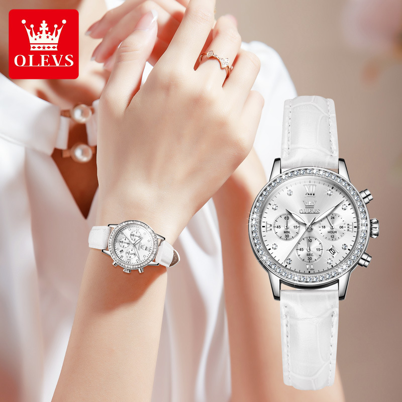 Olevs Brand Watch Factory Wholesale Diamond Hot Selling Multi-Function Chronograph Quartz Watch Ladies Watch Women's Watch
