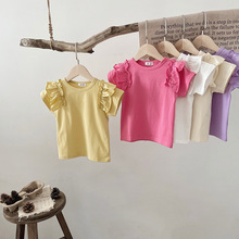 女童洋气荷叶边韩版短袖T恤童装夏季儿童宝宝飞袖荷叶打底衫上衣