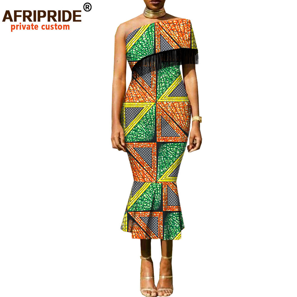 Foreign Trade Popular Style African Ethnic Duplex Printing Batik Cotton Tassel plus Size Dress Afripride