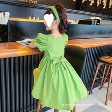女童连衣裙短袖夏季新款韩版网红洋气中大童中长款棉布裙公主裙