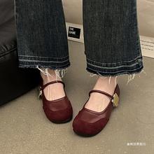 设计感法式复古气质红色玛丽珍浅口单鞋女2024年新款春季配裙平底