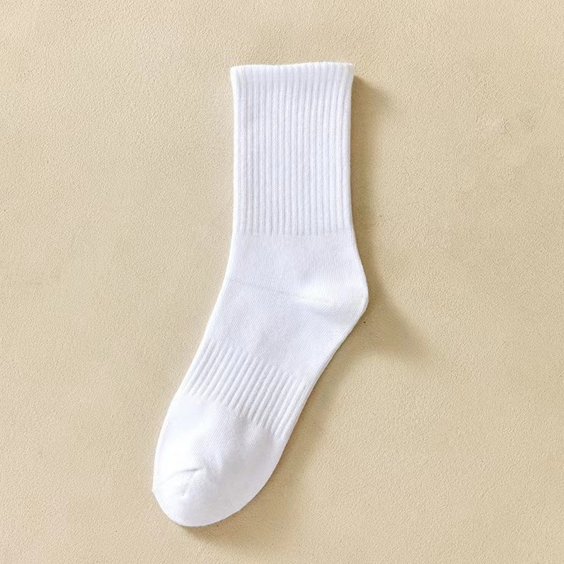 Autumn and Winter Men's Solid Color Socks Cotton Socks Men's Black White Gray Mid-Calf Length Socks Spring and Summer Thin High Elastic Sports Stockings