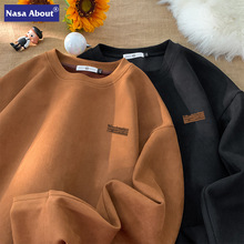 NASA联名新款麂皮绒卫衣美式复古vintage体恤春秋季贴标字母长袖