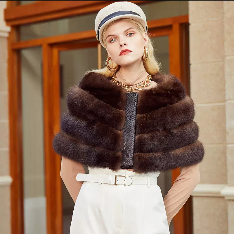 进口俄罗斯紫貂貂皮披肩斗篷婚纱婚礼裘皮礼品农夫原色2021新款女