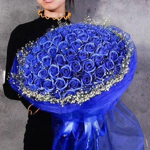 情人节干花假花束成品蓝色妖姬玫瑰花送男生朋友男士兄弟生日礼物