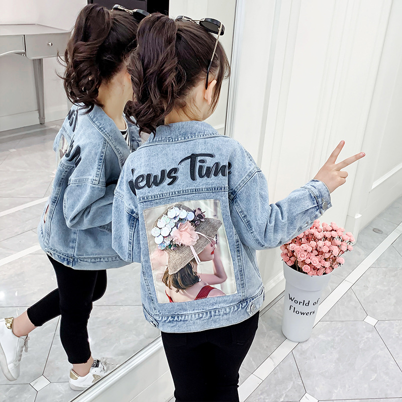 女童牛仔衣秋季2021新款韩版头像外套洋气中大童外衣短款上衣童装