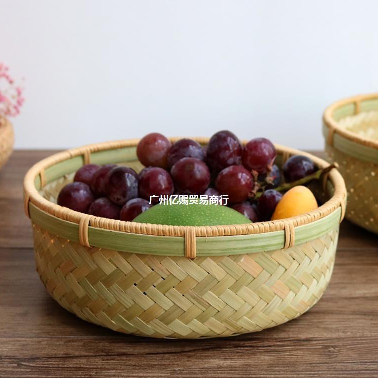 竹制品筐篮筐果盘竹制品簸箕家用筐圆形馒头藤编果竹编篮子收纳扁