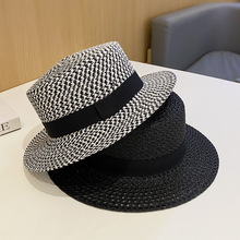帽子女透气镂空平顶帽韩版复古英伦礼貌夏季度假旅游沙滩帽遮阳帽