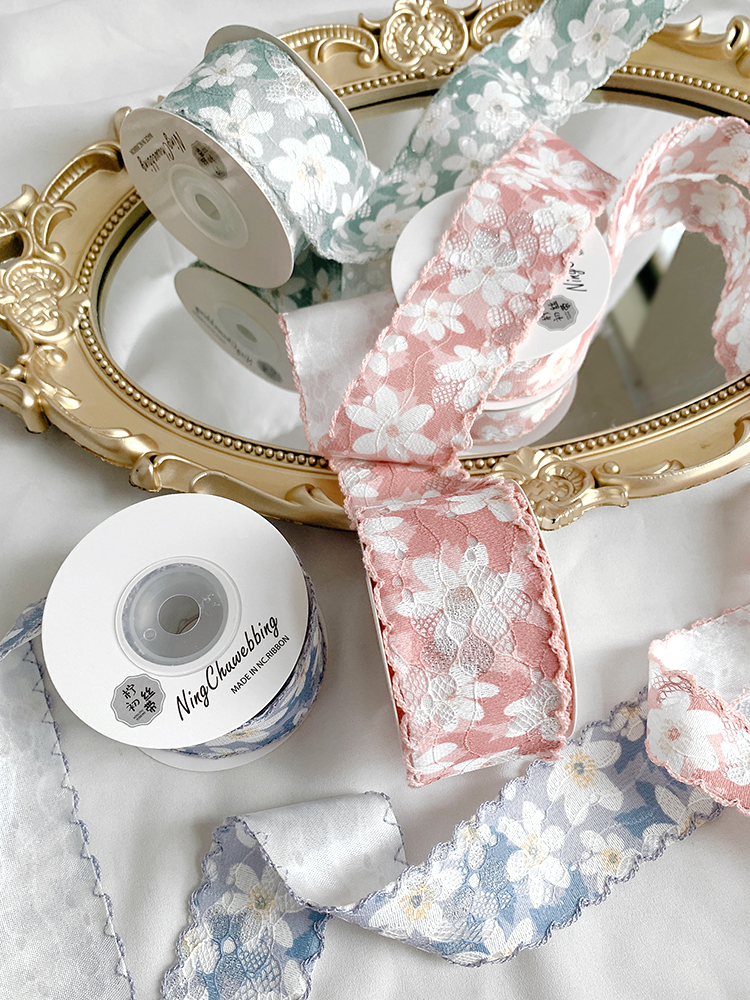 Lace Printed Crochet Ribbon Bow Fabric DIY Handmade Material Package Gift Bouquet Packaging Ribbon Ribbon