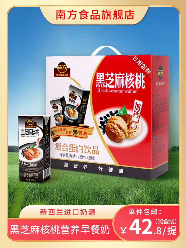 南方黑芝麻核桃乳250ml*10盒黑五类谷植物蛋白饮营养早餐牛奶整箱