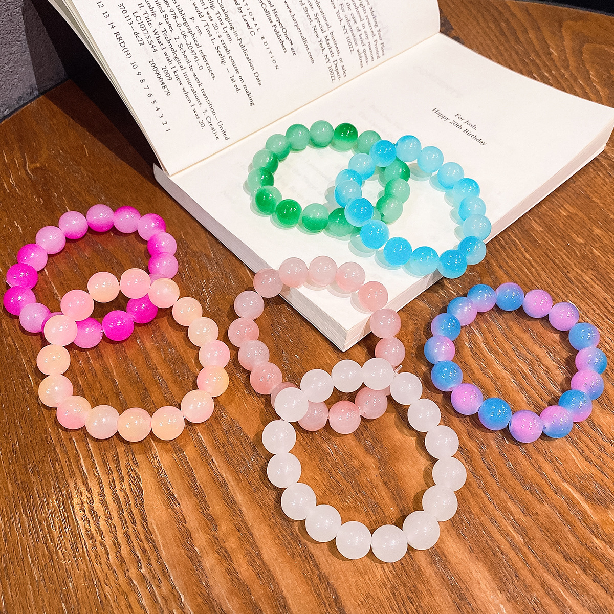 Xiaohongshu Same Style Gradient Iced Bracelet 12mm Two-Color Pliable Temperament Hand Toy Bracelet Student Girlfriends Handheld Prayer Beads