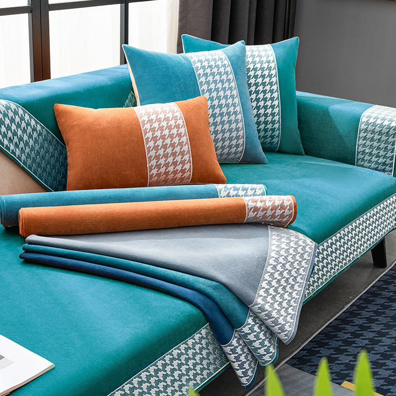 千鸟格沙发垫简约现代防滑雪尼尔坐垫子四季通用皮沙发套罩盖布巾