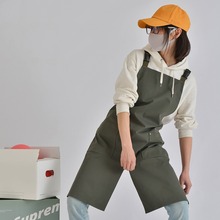 可调节双肩带双口袋纯色韩式日式风简约帆布围裙餐厅工作围兜logo