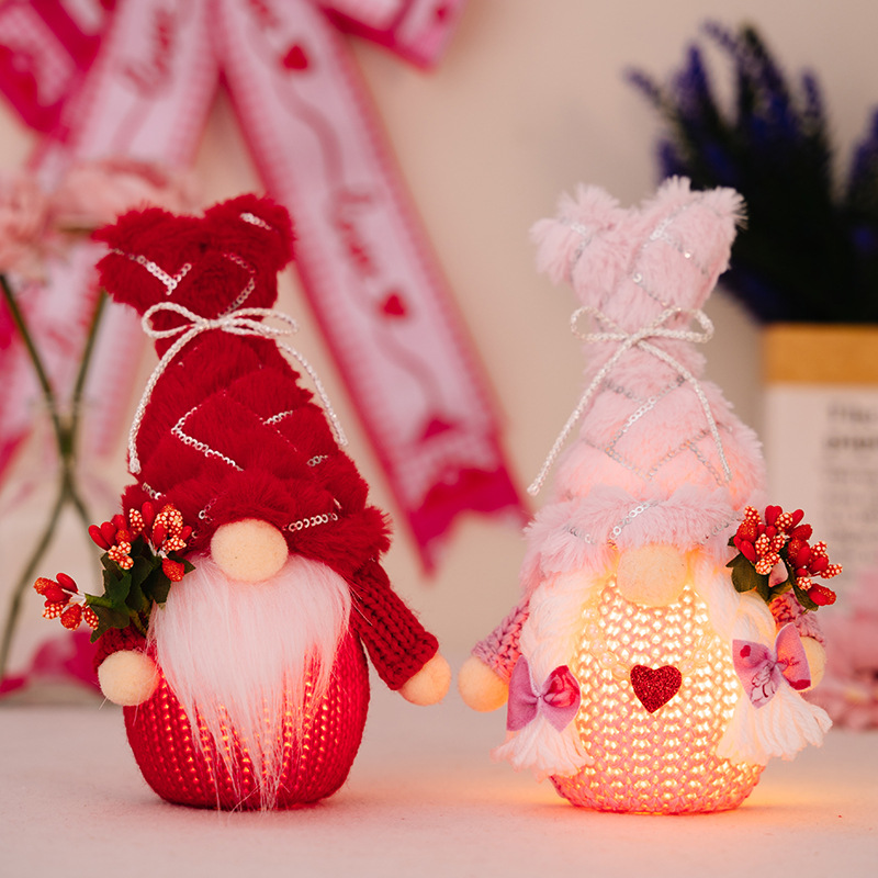Cross-Border 24 Valentine's Day New Sequined Plush Hat Old Man with Light Doll Couple Doll Gift Ground Essence