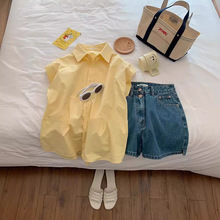 夏季新款女装奶黄色Polo领法式复古短袖衬衫女减龄小上衣XF44270
