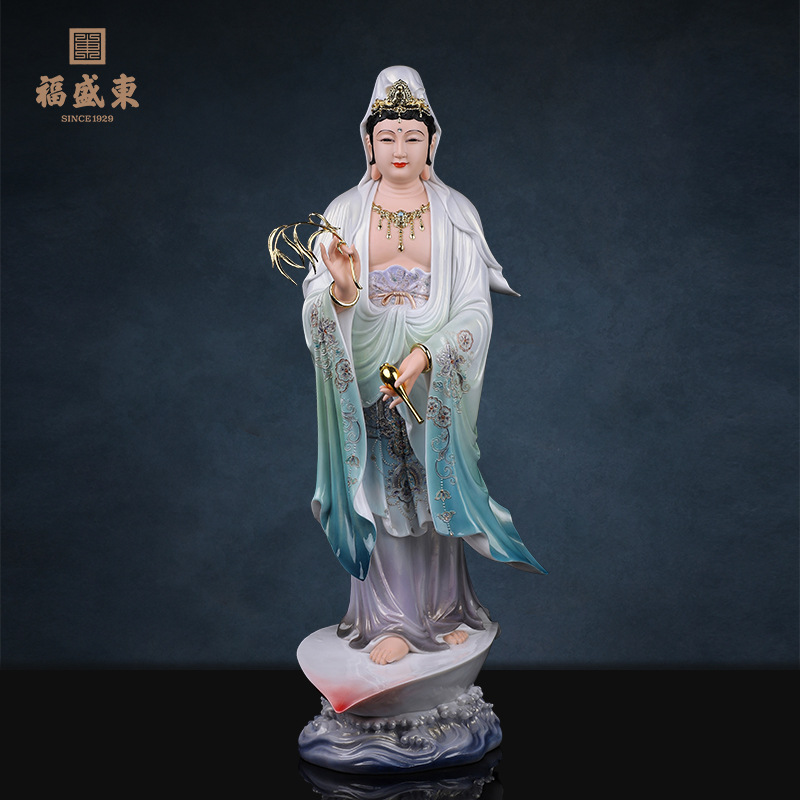 一叶观音菩萨家用供奉观音佛像树脂南海观世音菩萨站像佛堂摆件