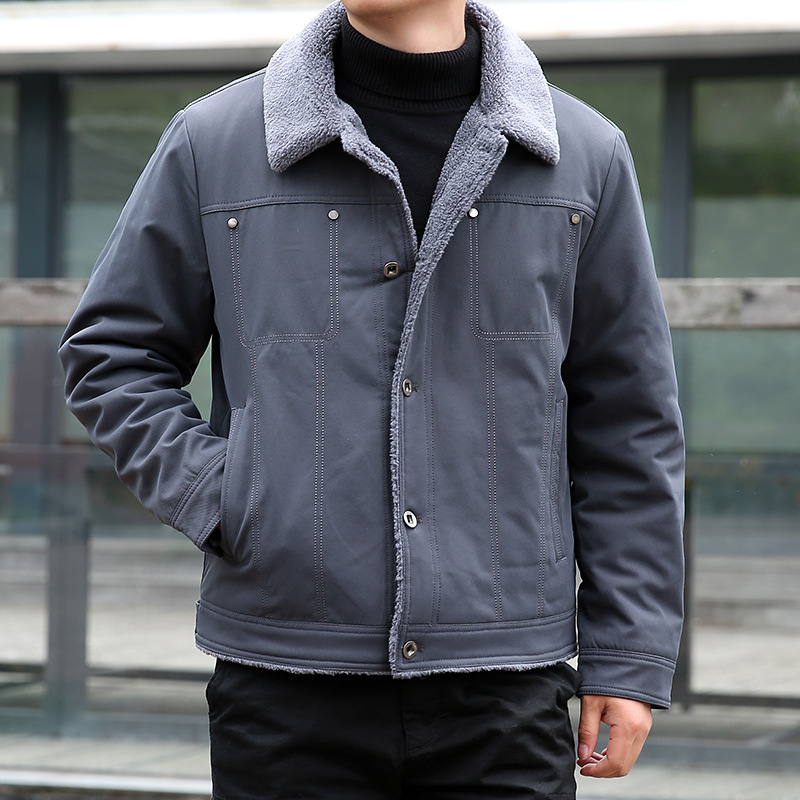 男士冬季棉衣空军飞行夹克加绒加厚羊羔毛领棉服棉袄休闲工装外套