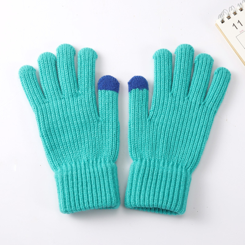 Children's Five-Finger Touch Screen Winter Riding Gloves Wool Knitted Outdoor Thickened Warm Gloves Student Cold-Proof Gloves