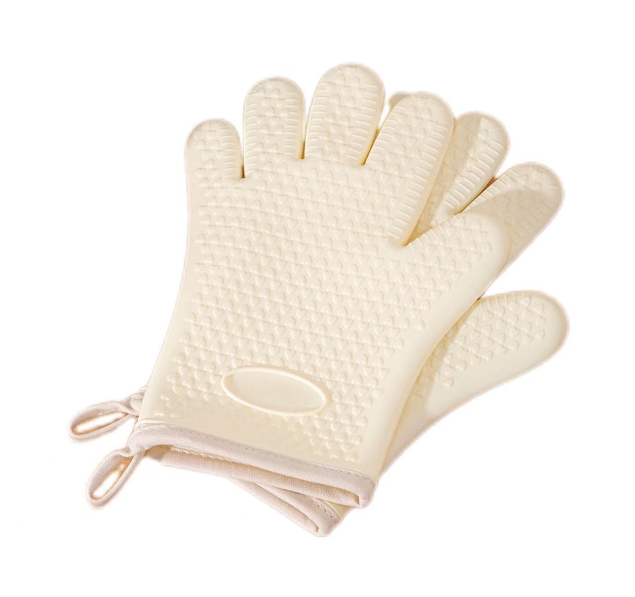 New Beige Kitchen Silicone Anti-Hot Gloves Thermal Insulation Thickening High Temperature Resistant Baking Oven Finger Stall