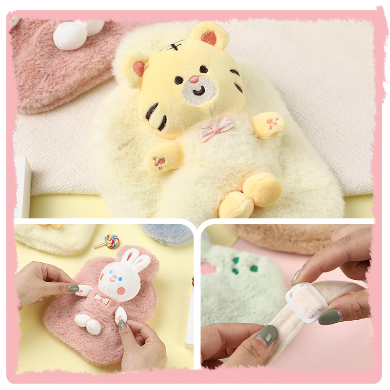 Plush Doll Water Injection Irrigation Hand Warmer Cute Cute Portable Hot-Water Bag Pvc Rabbit Fur Removable and Washable Hot Water Bag