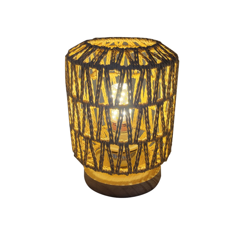 Hemp Rope Table Lamp Chinese Retro Bedroom B & B Bedside Lamp Tea Room Zen Japanese Rattan Craft Atmosphere Small Night Lamp