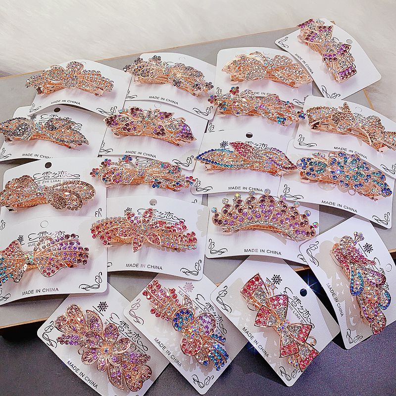 高端品牌满钻大号合金玫瑰金发夹超闪水钻横夹半扎发卡妈妈弹簧夹