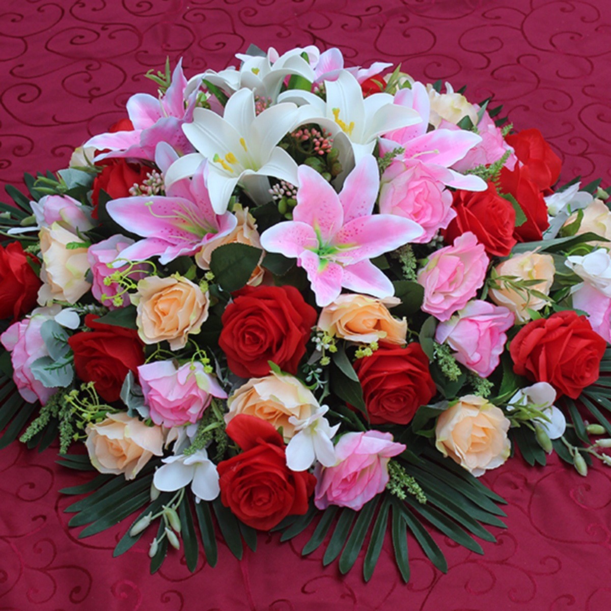 仿真台花酒店餐桌电动转盘花装饰花饭店大圆桌台花圆形大摆花