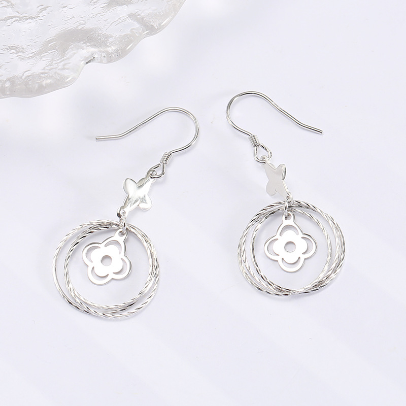 925纯银耳环多层耳坠大圈耳圈女气质韩国简约高级感女银耳饰