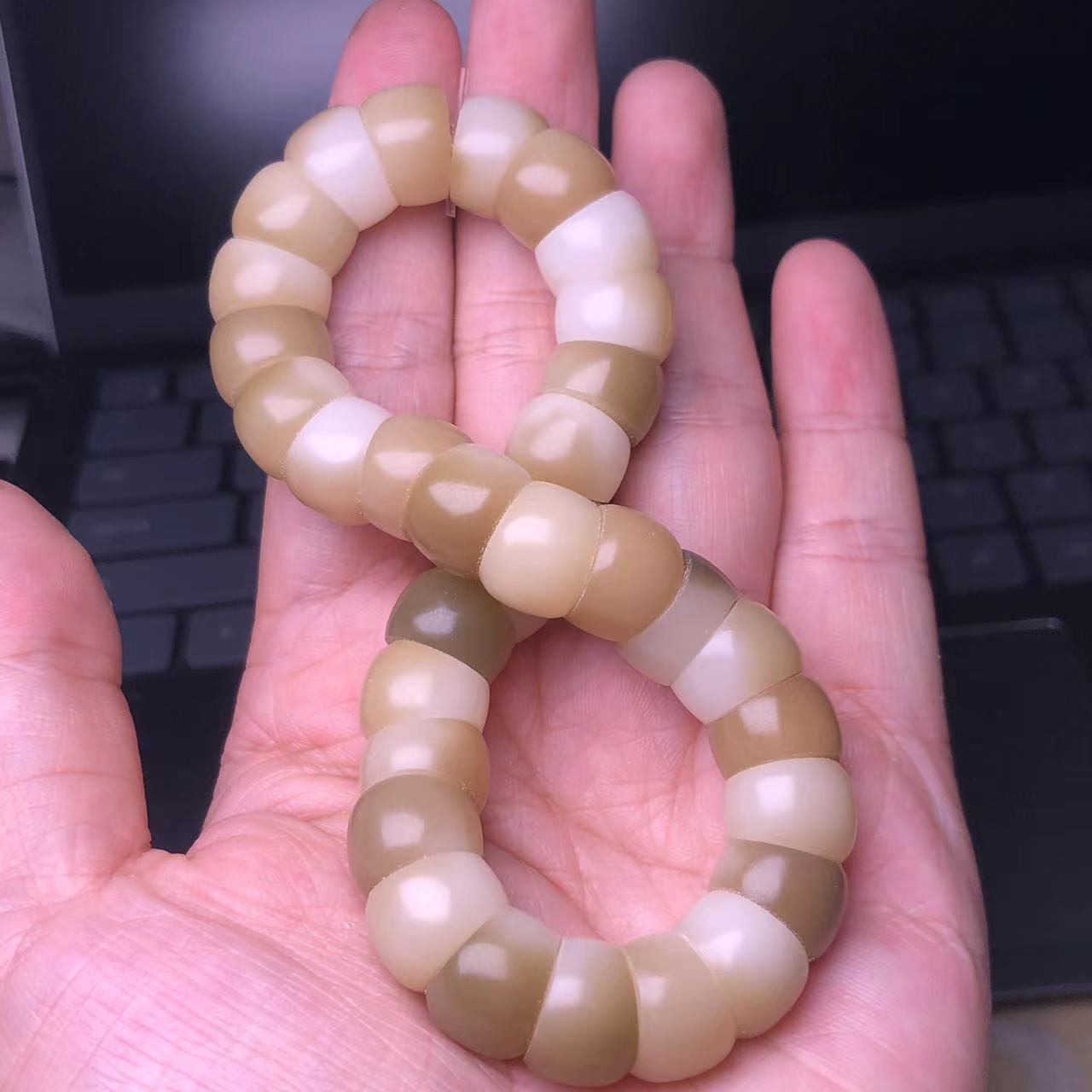 13mm Pork Intestine Bodhi Root Single Circle Bracelet Preserved Szechuan Pickle Color Matcha Oblique Cut Intestine Bracelet