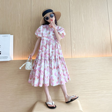 QZ6713韩版夏季新款童装女童连衣裙中大童亲子装拼接全棉连衣裙